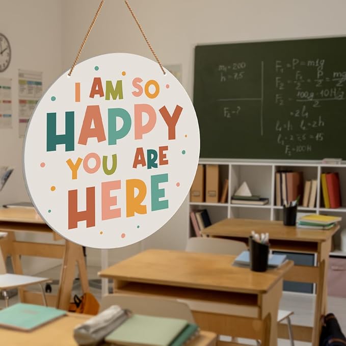 Nursery Classroom Wall Decor, Boho kindergarten Classroom Positive Wall Decor Kids Room Playroom Hanging Sign Decoration, I Am So Happy You Are Here