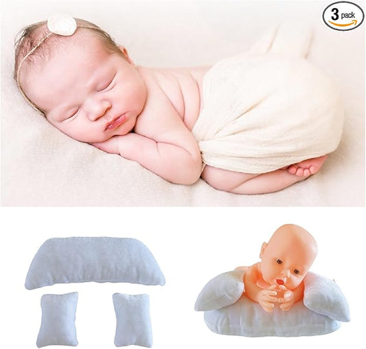 3 PCS Newborn Photography Props, 0-3 Months Baby Posing Pillow, DIY Newborn Professional Photograph Shoot Set (White)