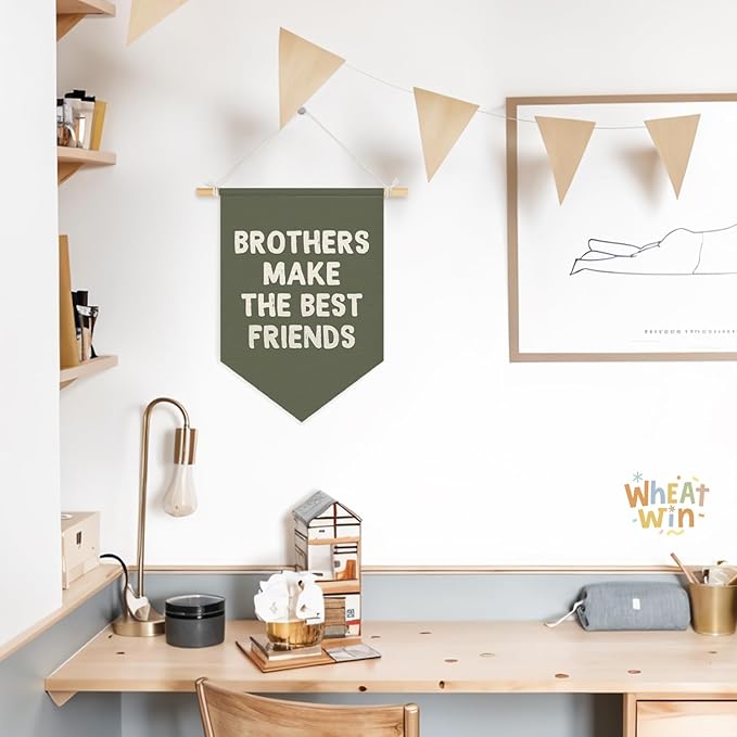 Wheatwin Boys Room Decor, Brothers Make the Best Friends Wall Hanging Pennant Flag Banner, Sage Green Wall Decor for Nursery Toddler Baby Little Boys Bedroom Playroom 15x11 Inch