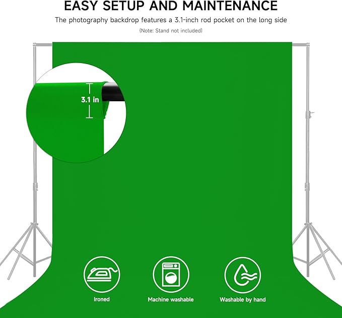 YSKE-Y1 10x7ft Green Photo Backdrop Background, Seamless Fabric Photography Backdrop Curtain Screen for Photoshoot Video Studio Party