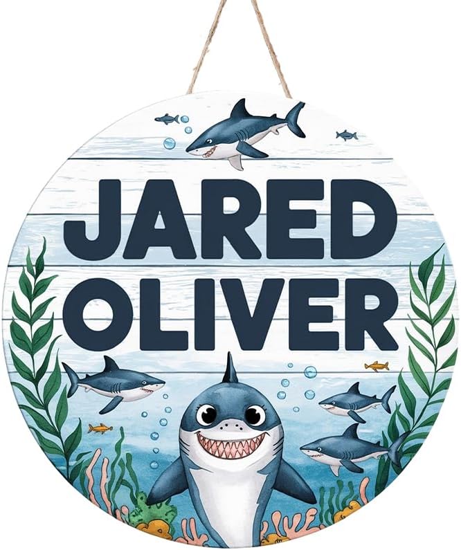Personalized Name Signs for Kids Room, Shark Sign for Baby Door Decor, Newborn Gifts for Boy, Boys Nursery Wall Bedroom Decorations, Mother's Day Gifts for New Mom Dad Gift