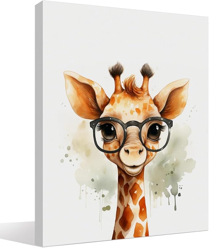 Woodland Nursery Decor, Baby Room Decor, Giraffe Wall Art Decorations For Safari Nursery Kids Toddler Boy Girl Room Playroom, Animal Wall Art Prints Poster 11x14 Inches Framed