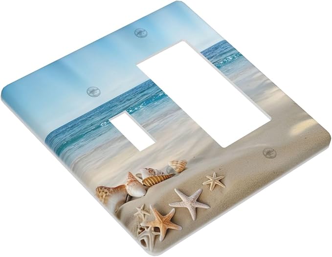 Outlet Covers Summer Beach Starfish Shells 2 Gang Combo Light Switch Cover Plate Toggle Rocker Switch Plate Covers Decorative Socket Cover Outlet Covers for Bathroom Home Decor