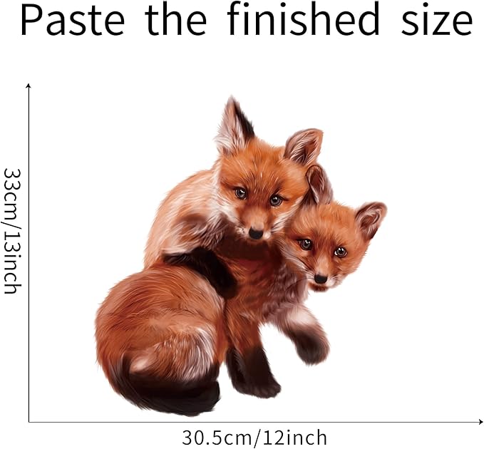 ROFARSO Lifelike Cute Lovely Two Little Foxes Animal Wall Stickers Removable Wall Decals Peel and Stick Wall Art Decorations Home Decor for Kid Nursery Baby Bedroom Living Room Playing Room Murals