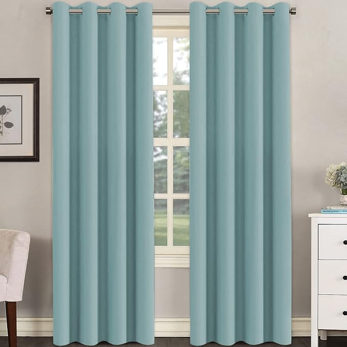 H.VERSAILTEX Premium Blackout Thermal Insulated Room Darkening Curtains for Bedroom/Living Room - Classic Grommet Top (2 Panels, Mineral Blue, 52 Inch by 84 Inch)