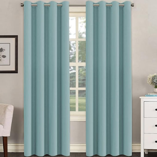 H.VERSAILTEX Premium Blackout Thermal Insulated Room Darkening Curtains for Bedroom/Living Room - Classic Grommet Top (2 Panels, Mineral Blue, 52 Inch by 84 Inch)