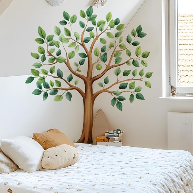 Large Green Tree Wall Decals, Watercolor Green Plant Tree Wall Stickers for Kids Bedroom Nursery Living Room Home Wall Decor, 39.4 x 43.5 inches