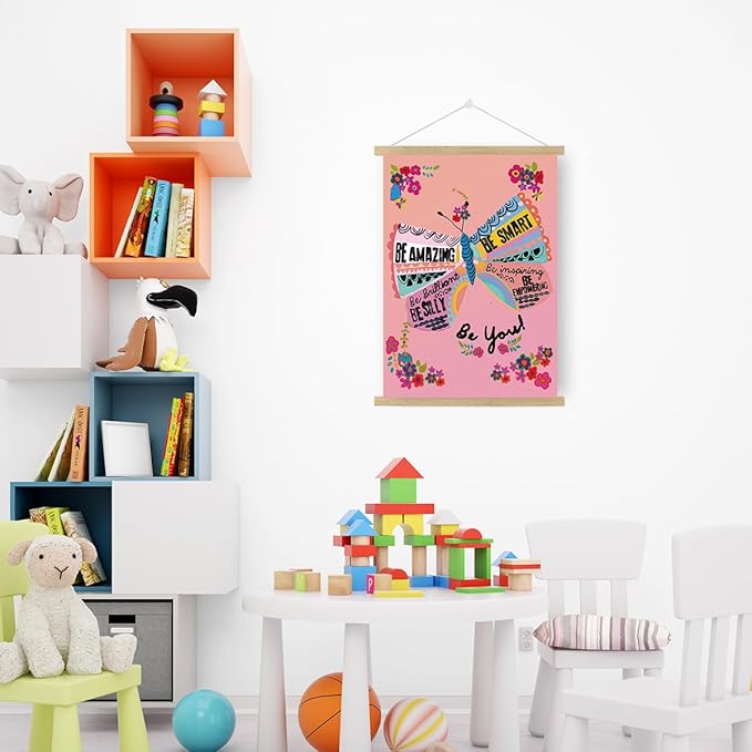 Qswo Inspirational Quotes Wall Decor for Women,Be Amazing Be You Pink Wall Art Poster Hanger Frame,Motivational Hanging Canvas Wall Decor for Girls Room Dorm Nursery