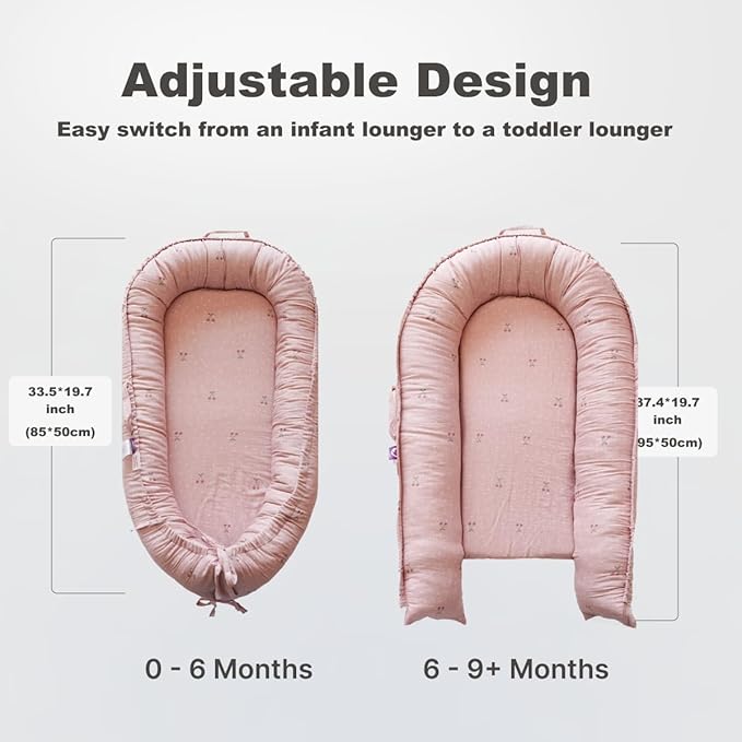 Infant Lounger, Baby Nest Cover for Baby Girls & Boys, Newborn Essentials for Baby 0-12 Months, 100% Cotton Breathable (Cherry_Muslin)