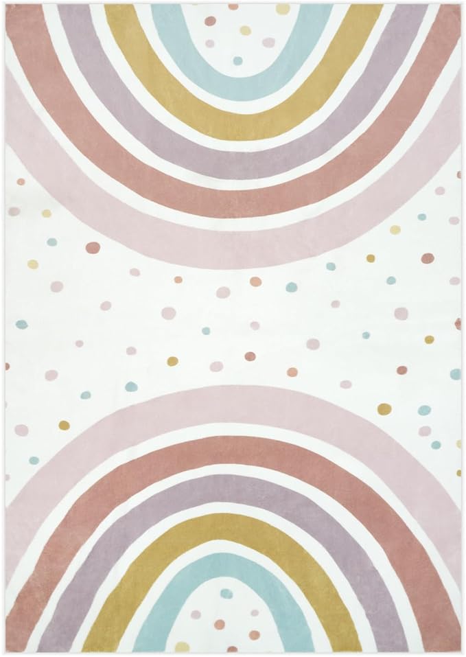 STARUIA Boho Rainbow Rug for Girls Bedroom, Large Area Rug 5x7 Washable Kids Rugs for Playroom Tent Castle, Non-Slip Soft Play Mat Carpet Nursery Rugs for Kid Room Classroom Dorm
