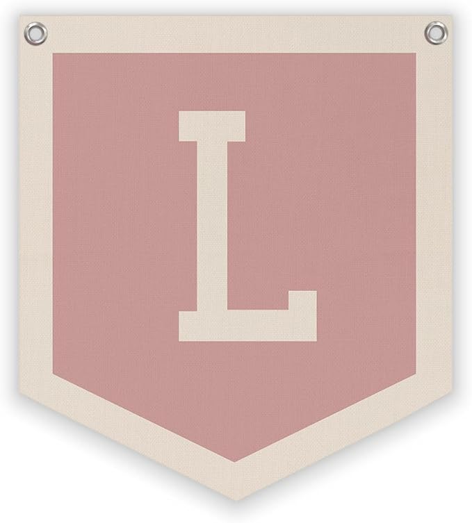 Lacama Baby Shower Decor Gifts, Pink Initial Personalized Preppy Banner, Baby Girl Nursery Decor, Initial Pennant，Vintage Room Decor Toddler Room Bedroom Playroom Front Door Birthday Gift(L)