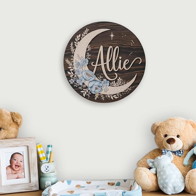 Personalized Nursery Sign, Floral Wooden Sign with Name, Hello World Newborn Sign, Flowers Sign for Kid Room Decor, Baby Gifts for Girl, Custom Baby Name Sign, Baby Girls Wall Art Bedroom