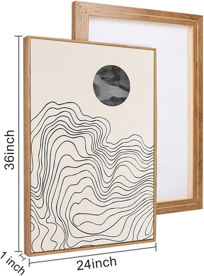 HLNIUC Black and White Abstract Wall Art Set of 3, Large Boho Framed Canvas Decor(24x36), Modern Celestial Sun Moon Painting, Geometric Line Mountain Art Print for Living Room, Bedroom, Office