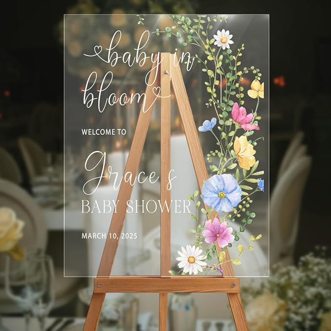 Personalized Floral Baby in Bloom Welcome Sign - Wildflower Announcement Yard Sign - Girl Baby Shower Entrance Decor