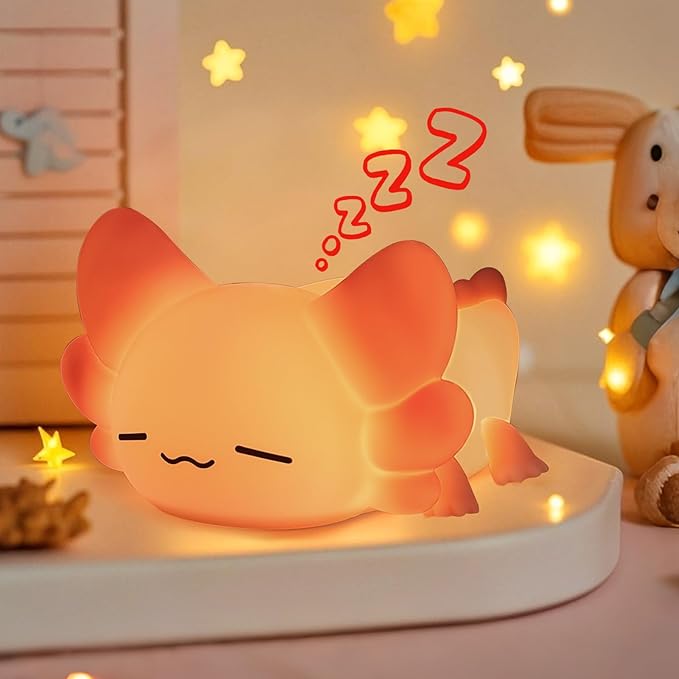 ZKLiLi Night Light for Kids Cute Axolotl Lamp,16 Colors+Tap+Remote+Silicone Night Light Gifts for Kids,USB Rechargeable Axolotl Night Lights for Room Decoration