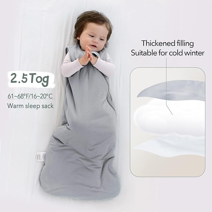Rayon Made from Bamboo Sleep Sack 6-12 Months 2.5 Tog Winter Supersoft Toddler Sleep Sack for Unisex Girl Boy Thick Warm Baby Sleeping Bag 2-Way Zipper Baby Wearable Blanket