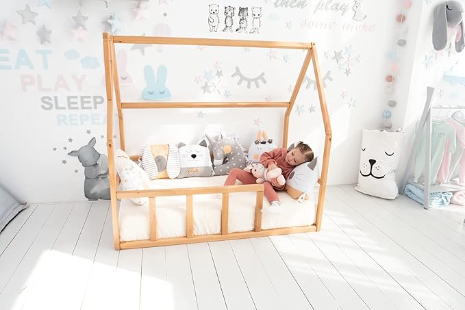 BUSY WOOD Toddler Floor Bed Frame - Montessori Floor Bed for Toddlers - Bed Frames Montessori - Kids Floor Bed- House Bed Frame - Twin Floor Bed Toddler, Queen, Full, Small, King (Model 1)