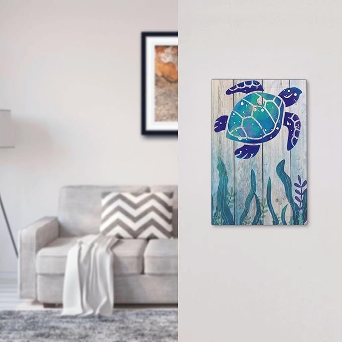 Sea Turtle Grass Seaweed on Rustic Wooden Board 1 Gang Light Switch Cove No Device Wall Plate Decorative Unused Blank Ocean Grass Seaweed Outlet Cover and Switch Plate for Bathroom Bedroom Home Decor