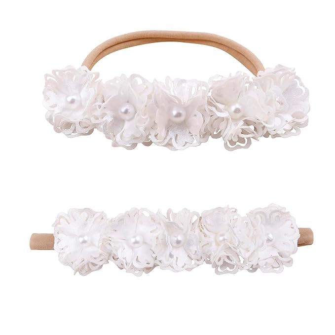 Baby Girl Floral Headbands- 3pcs Nylon Headband Handmade Flower Crown Elastic Hairband Newborn Toddler Hair Accessories Gifts for Girls （1-6 years old）
