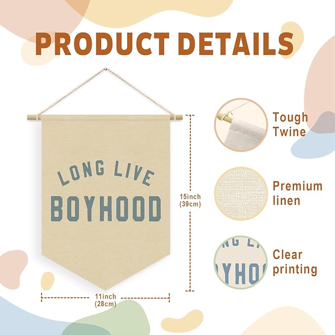 Long Live BoyHood Banner, Boy Nursery Decor, Boys Room Wall Hanging Pennant Flag Banner Decor for Nursery Classroom Playroom Kids Room, Playroom Essentials