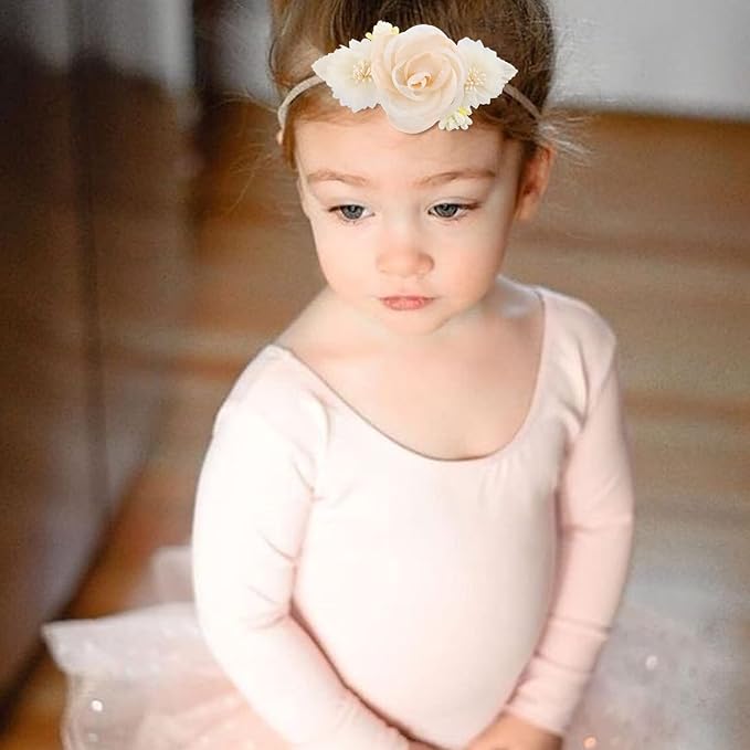 Baby Girl Floral Headbands- 3pcs Nylon Headband Handmade Flower Crown Elastic Hairband Newborn Toddler Hair Accessories Gifts for Girls （1-6 years old）