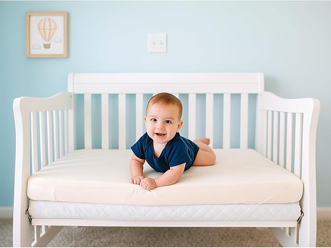 Organic Cotton Crib Mattress Protector (Water-Resistant) - Breathable Fitted Liner Pad, GOTS-Certified, Hypoallergenic, Made in USA – Portable 36"x26" - Pack of 1