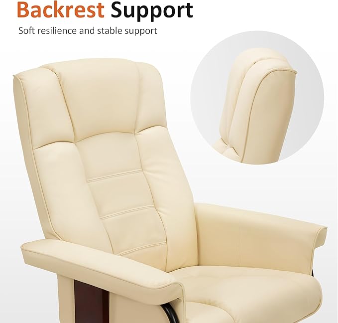 MCombo Manual Swivel Recliner with Ottoman, Chair Ottoman Set for RV Small Spaces, Living Room, Bedroom, Office 9019 4919 (Faux Leather, Cream White)