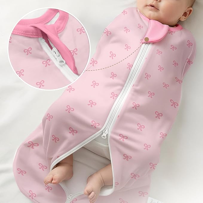 Baby Swaddle 0-2 Months, Cotton Arm-In Zipper Sleep Sack, Wearable Blankets Wrap for Newborn Infant Girls (Bow, Rainbow, Pack of 2)