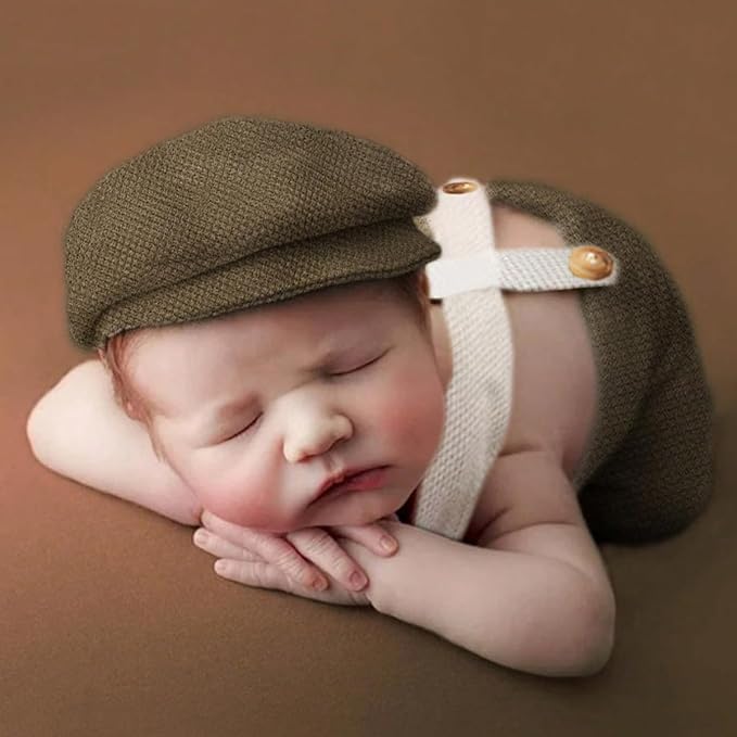 Holibeat Newborn Boy Photography Props Baby Boy Photo Shoot Outfits Infant Gentleman Romper Suits with Hat