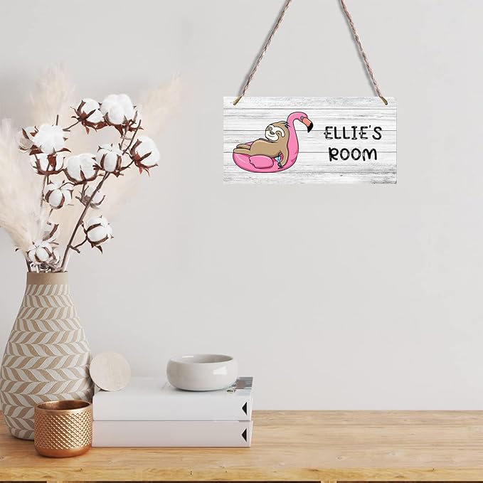 Custom Name Sloth Wall Decor, Kids Teen Sloth Bedroom Decor, Personalized Wood Sign 10 x 5 inch