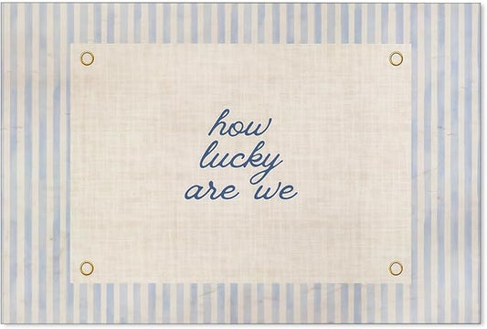 YYS How Lucky Are We Quote Wall Art Navy Blue Positive Affirmations Poster Trendy Minimalist Aesthetic Canvas Prints for Dorm Bedroom Wall Decor 16x24 inch Unframed