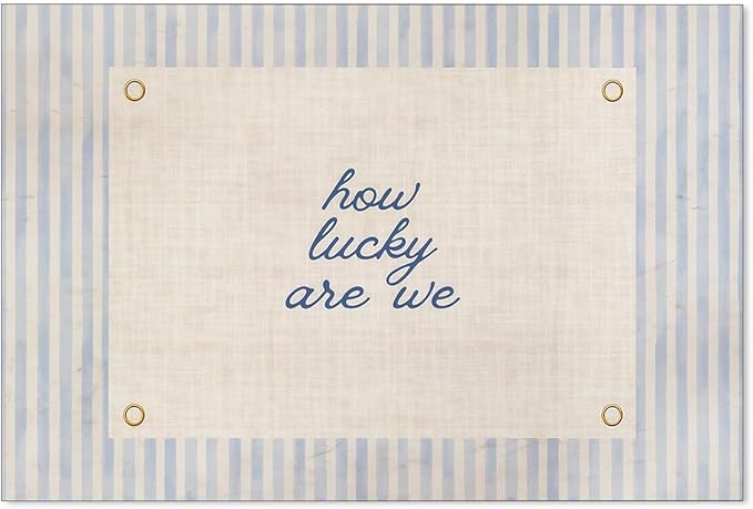YYS How Lucky Are We Quote Wall Art Navy Blue Positive Affirmations Poster Trendy Minimalist Aesthetic Canvas Prints for Dorm Bedroom Wall Decor 24x36 inch Unframed