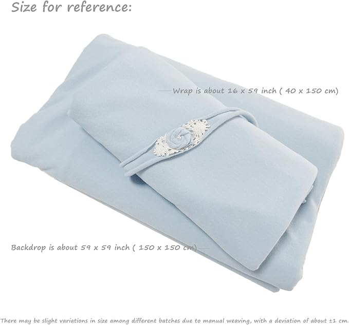 3Pcs Newborn Photography Props Baby Photoshoots Photo Posing Wraps Backdrops with Headband Stretch (Wrap + Backdrop + Headband, Light Blue)