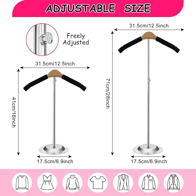 Child T Shirt Display Clothing Racks for Hanging Clothes, Adjustable Clothes Rack Coat Display Rack Clothes Hanger Tshirt Display Stand for Vendors Retailer, Height 16-27.9 Inch