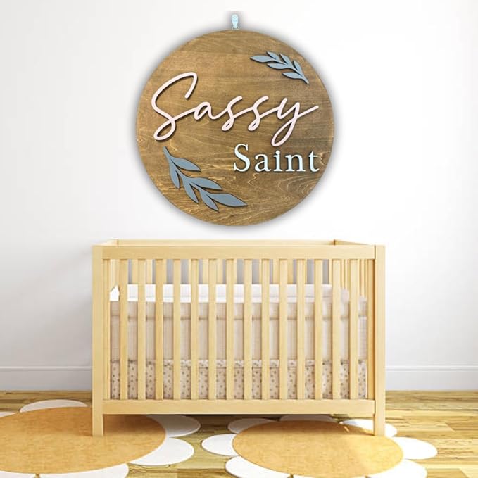 Personalized Wooden Name Sign - Custom Baby Name Signs for Nursery & Kids Room Decor - Baby Announcement Sign - Name Wall Art - Wooden Letters for Wall - Custom Round Nursery Name Sign (Design 7)