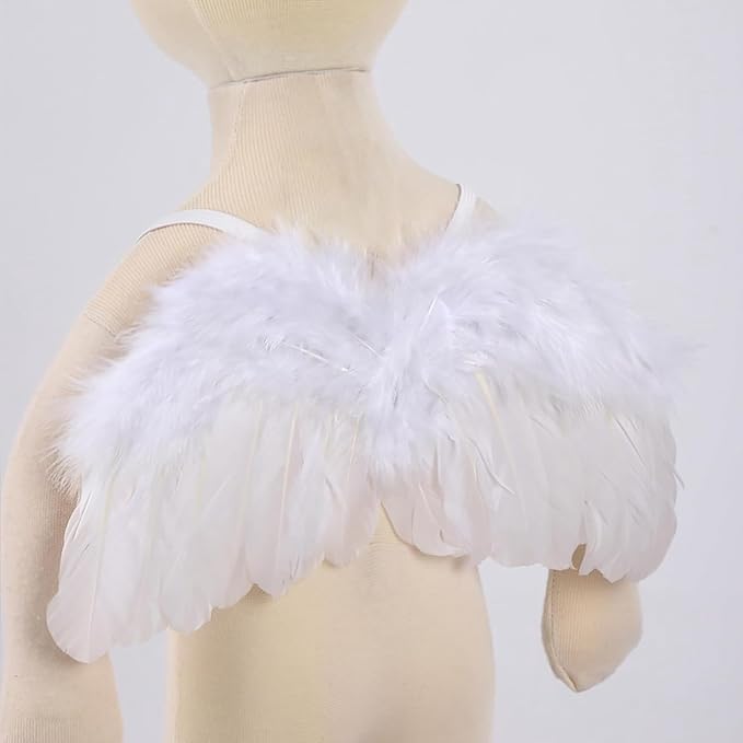 White Angel Wings With Leaf Headband For Newborn Infant Photography Props Soft Feather Wings For Kids Photo Outfits Baby Girls Costume(Color A, One Size)