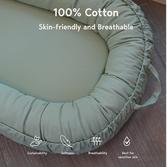 Infant Lounger, Baby Nest Cover for Baby Girls & Boys, Newborn Essentials for Baby 0-12 Months, 100% Cotton Breathable (Spring_Green)