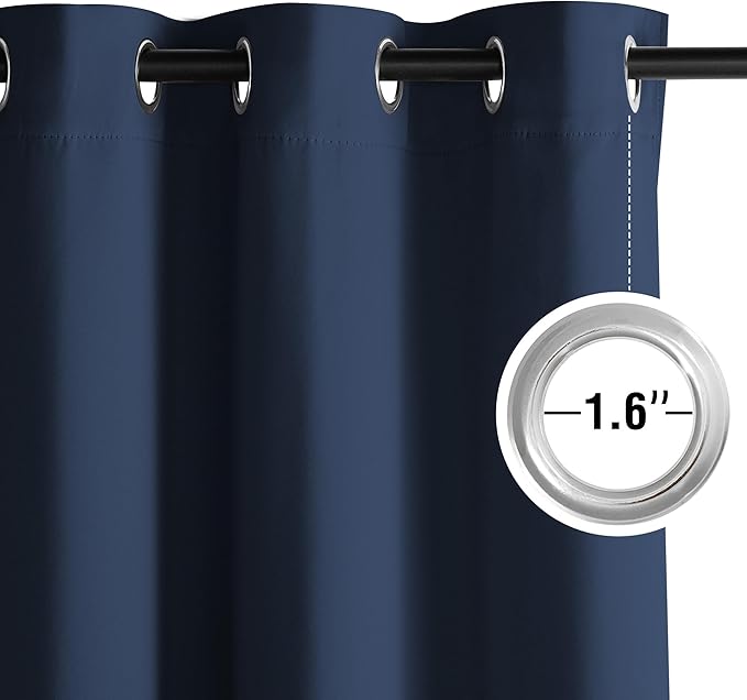 NICETOWN Navy Blue Blackout Panels 63 Inches Long - Grommet Thermal Insulated Shades for Living Room, Yard, Kid's Room, Laundry, Pantry - 1 Pair, W52 x L63