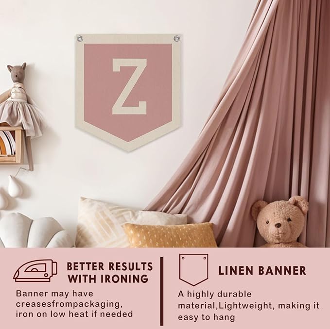 Lacama Pink Initial Personalized Preppy Banner, Baby Shower Decor Gifts, Wall Decor for Women Teen Girl, Vintage Room Decor Toddler Room Bedroom Playroom Front Door Birthday Gift(Z)