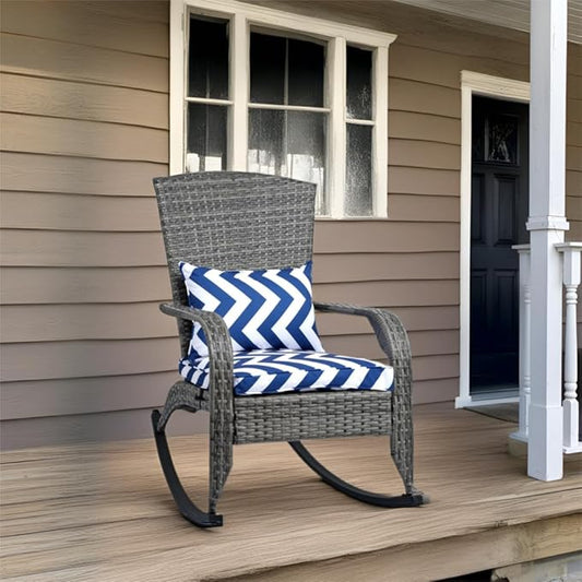 Outdoor Rocking Chair- Outdoor Glider Rattan Rocker Chair with Heavy Duty Steel Frame- All Weather Rocker Chair for Garden, Porch, Backyard, Poolside (Grey Rattan, 320lbs)