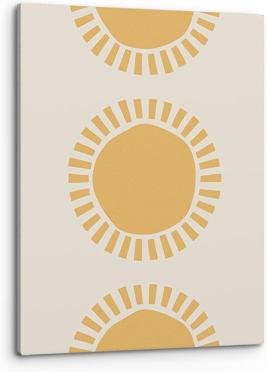 PHAMTE Boho Yellow Sun Sunshine Wall Art, Minimalist Sun Sunset Sunrise Sunshine Nursery Print Framed Canvas Painting Artwork Home Bathroom Girls Room Kitchen Office Decor（11x14 Inch）
