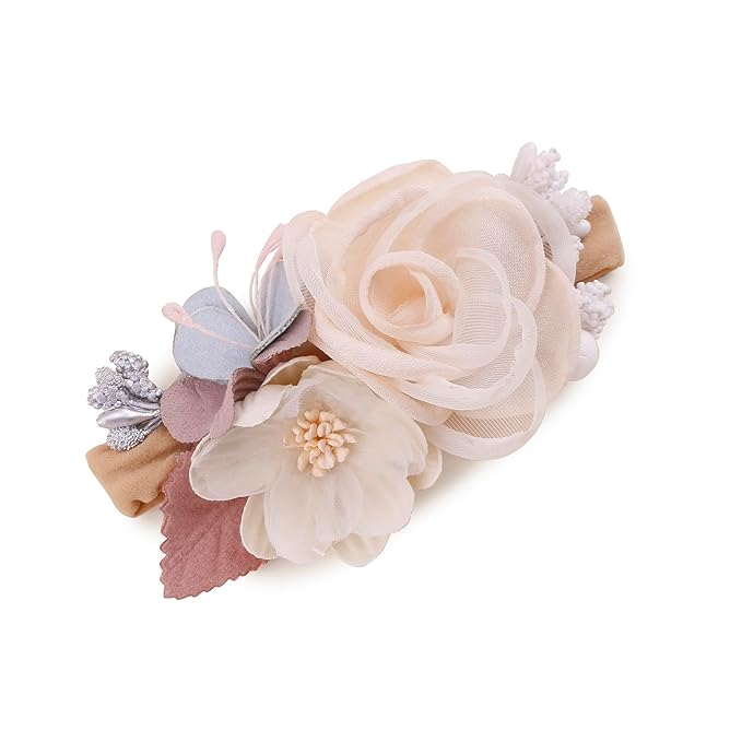 Baby Girl Floral Headbands- 3pcs Nylon Headband Handmade Flower Crown Elastic Hairband Newborn Toddler Hair Accessories Gifts for Girls （1-6 years old）