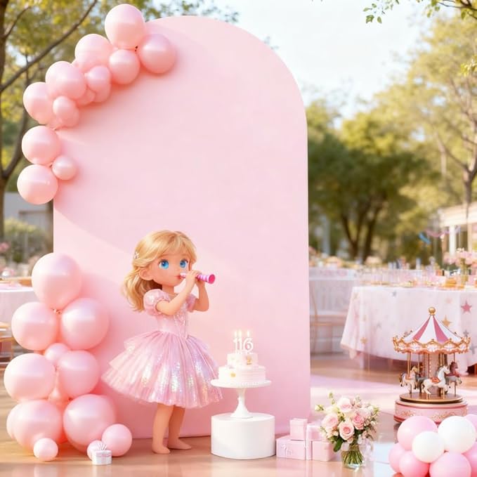 6.6FT Baby Pink Arch Cover,Spandex Fitted Wedding Arch Stand Covers Round Top Chiara Backdrop Cover for Birthday Party Ceremony Banquet Decoration