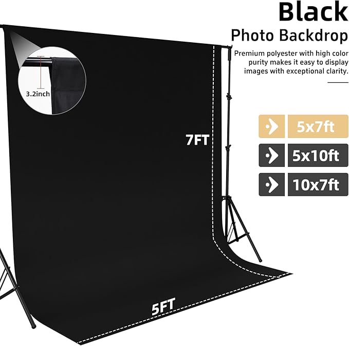Black Backdrop,5x7FT Black Photo Backdrop for Photography Background Backdrops Curtain for Portraits Studio Photoshoot Halloween Party Screen Video Recording