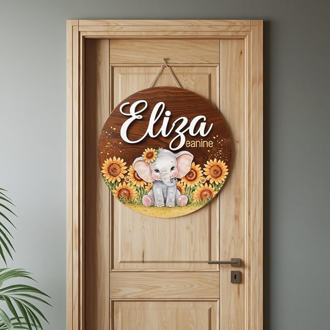 Personalized Name Signs for Kids Room, Sunflowers Elephant Sign for Baby Door Decor, Newborn Gifts for Girl, Girls Nursery Wall Bedroom Decorations, Mother's Day Gifts for New Mom Dad Gift