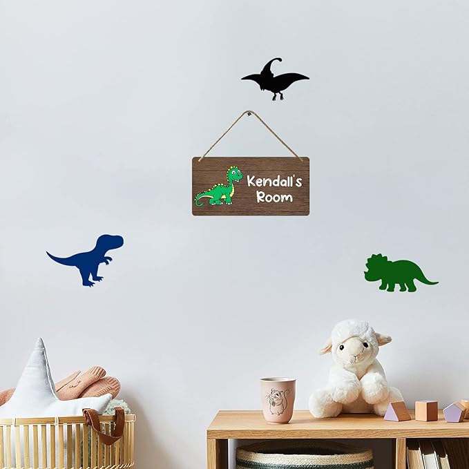 Custom Name Dinosaur Wooden Wall Decor, Personalized Wood Dino Sign for Boys Kids Nursery Bedroom Playroom Room Decorations