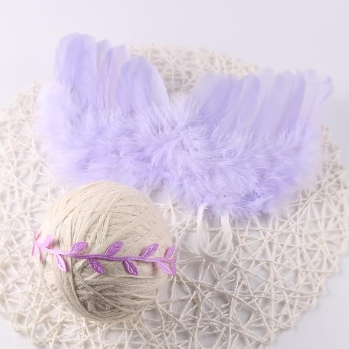 Holibeat 0-6M Baby Purple Feather Angel Wings with a Headband Newborn Photography Posing Props (Purple)
