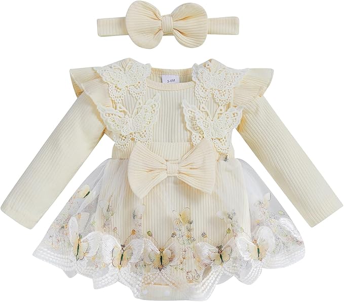 Giraropa Baby Girl Fall Winter Clothes Long Sleeve Romper Dress + Socks + Headband Newborn Infant Cute Casual Outfits