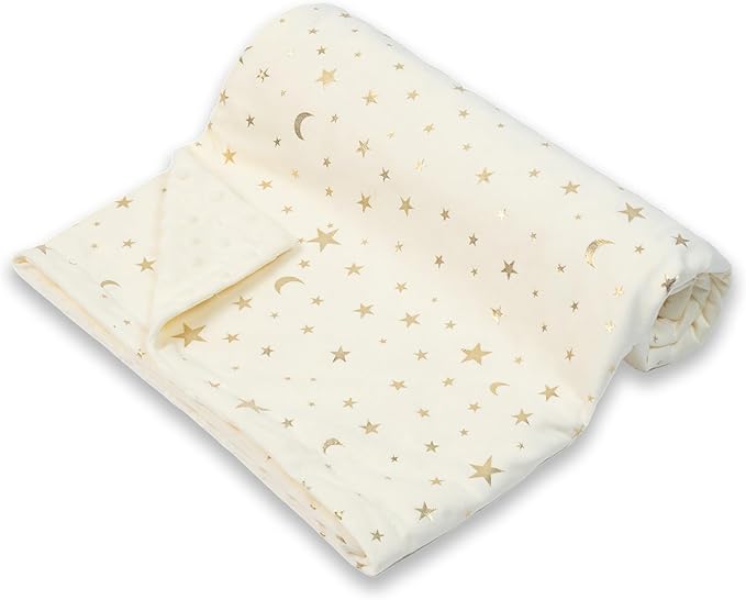 Baby Blanket for Boys Girls Soft Minky with Double Layer Dotted Backing, Star and Moon Printed 30 x 40 Inch Receiving Blanket (Beige)