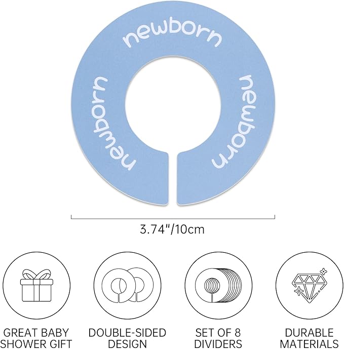 Baby Closet Dividers - Set of 8 Round Double-Sided Clothes Size Dividers from Newborn to Toddler, Gender-Neutral Baby Clothes organizer for nursery room decor